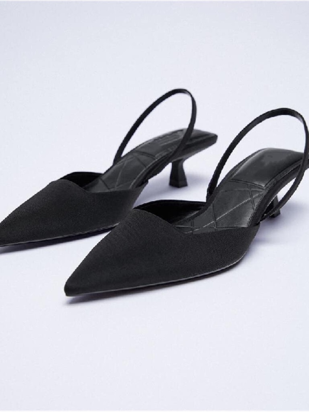 Zara Black Pointed Slingback Kitten Heels